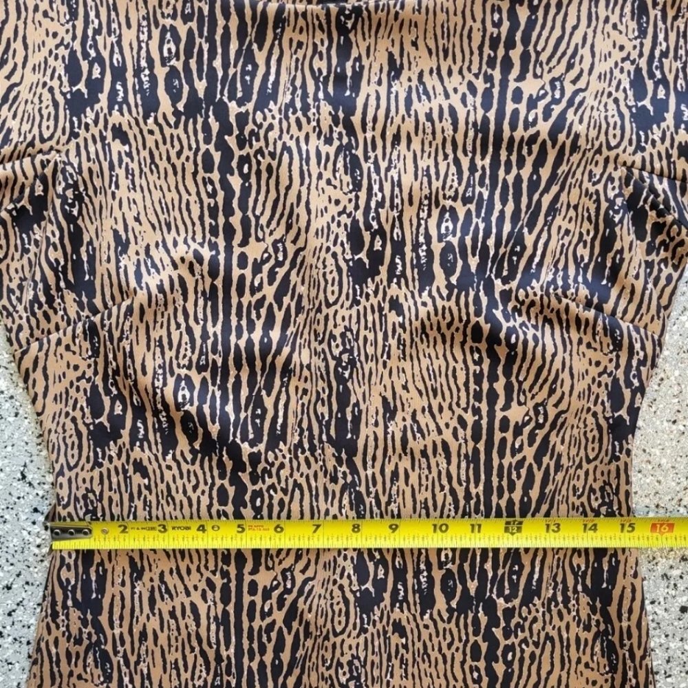 Philosophy Goldish Tan & Black Abstract Animal Print Short Sleeve Sheath Dress - Picture 12 of 14